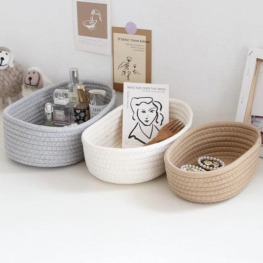 Woven Rope Storage Basket with Handles for Home Organization