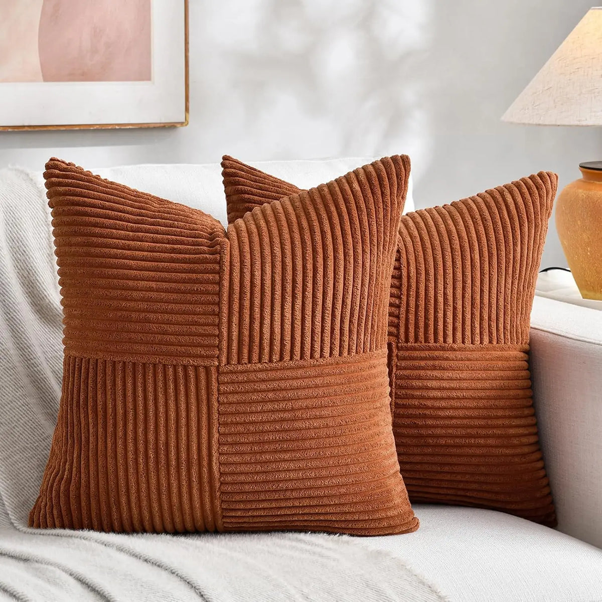 Textured Corduroy Patchwork Throw Pillow Cover – 18 x 18 Inch
