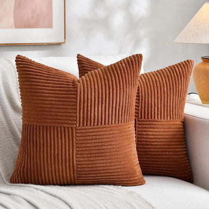 Textured Corduroy Patchwork Throw Pillow Cover – 18 x 18 Inch