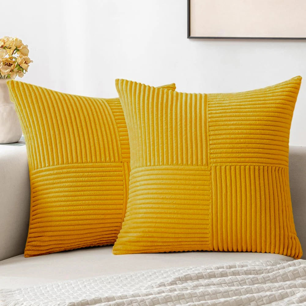 Textured Corduroy Patchwork Throw Pillow Cover – 18 x 18 Inch