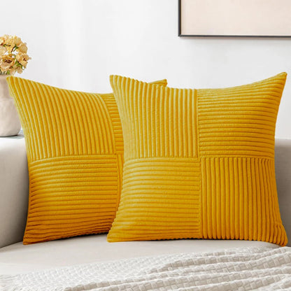 Textured Corduroy Patchwork Throw Pillow Cover – 18 x 18 Inch