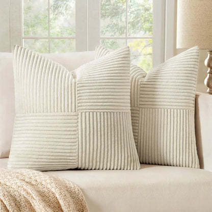 Textured Corduroy Patchwork Throw Pillow Cover – 18 x 18 Inch