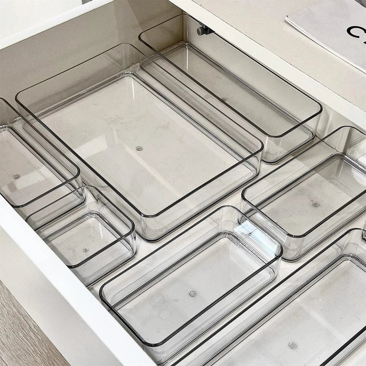 Clear Plastic Drawer Organizer Set – Stackable Storage Bins for Makeup, Bathroom & Desk