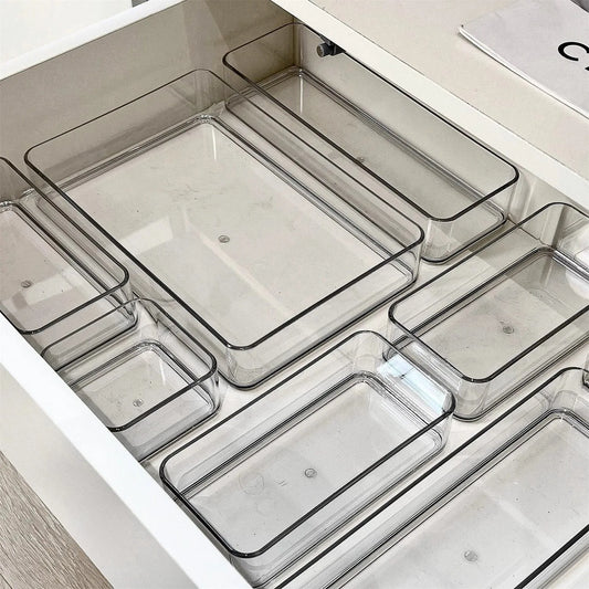 Clear Plastic Drawer Organizer Set – Stackable Storage Bins for Makeup, Bathroom & Desk