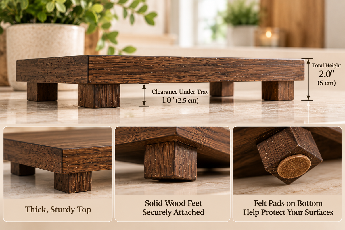 Wooden Pedestal Display Tray – Rustic Bathroom Vanity & Countertop Déco