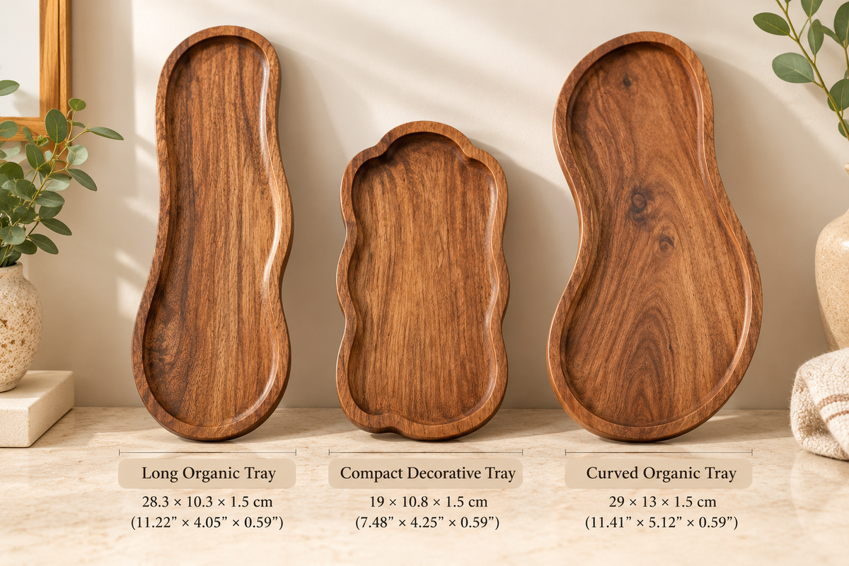 Natural Wood-Style Decorative Tray – Bathroom Vanity & Countertop Organizer