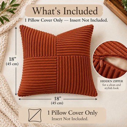 Textured Corduroy Patchwork Throw Pillow Cover – 18 x 18 Inch