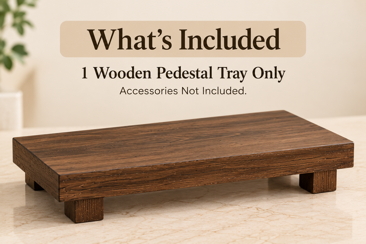 Wooden Pedestal Display Tray – Rustic Bathroom Vanity & Countertop Déco