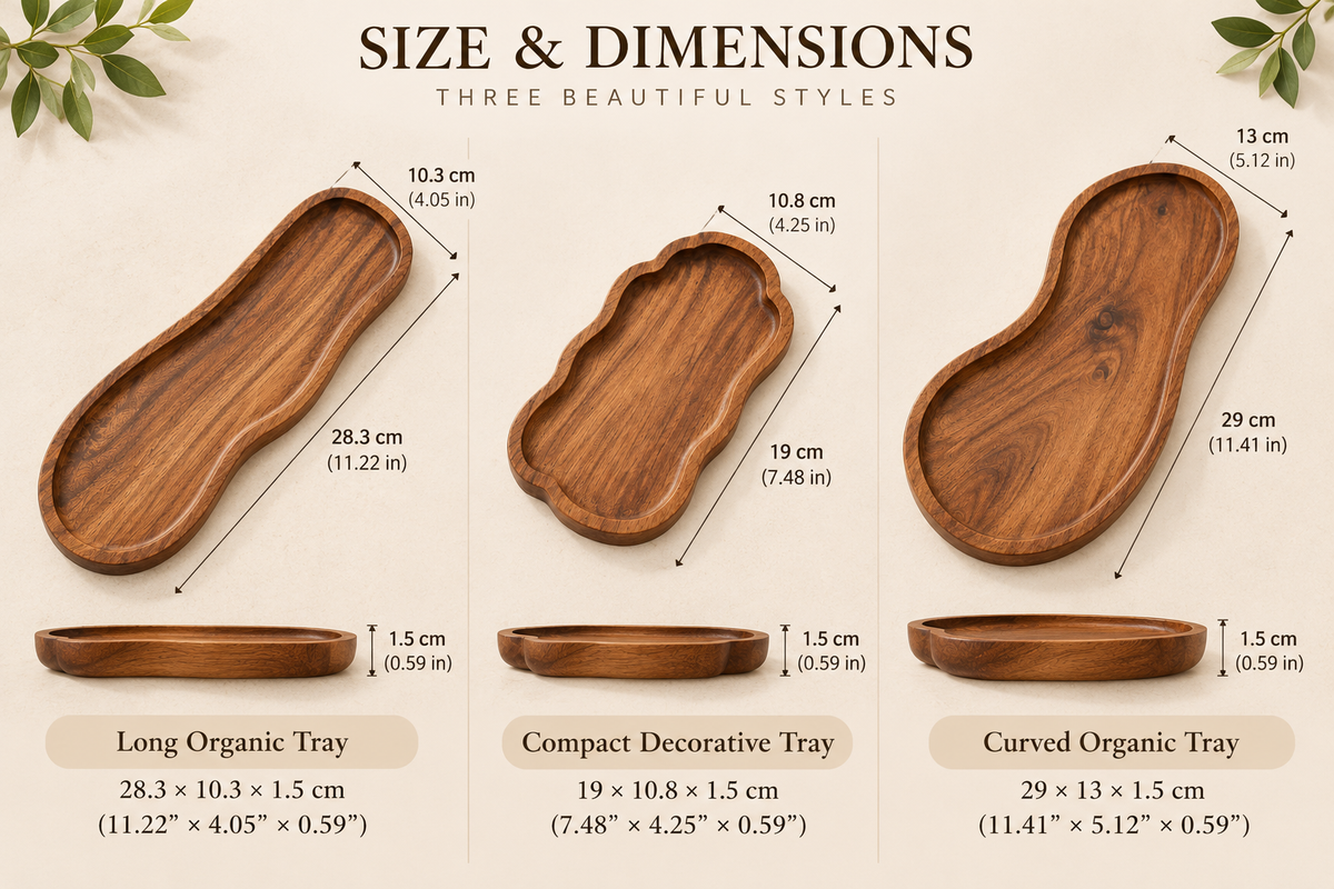 Natural Wood-Style Decorative Tray – Bathroom Vanity & Countertop Organizer