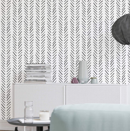 Herringbone Peel & Stick Wallpaper - Black/White Geometric