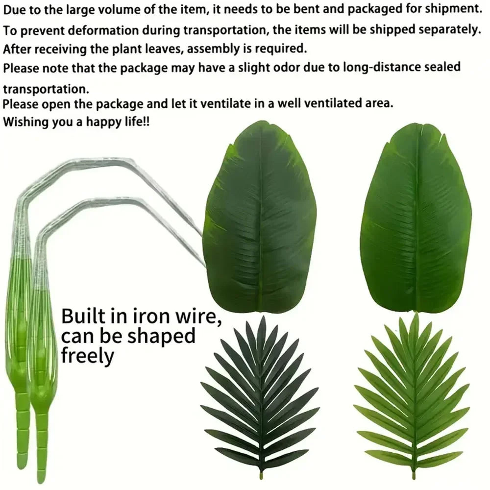 Artificial plant leaves with iron wire for shaping, on a white background.