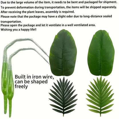 Artificial plant leaves with iron wire for shaping, on a white background.