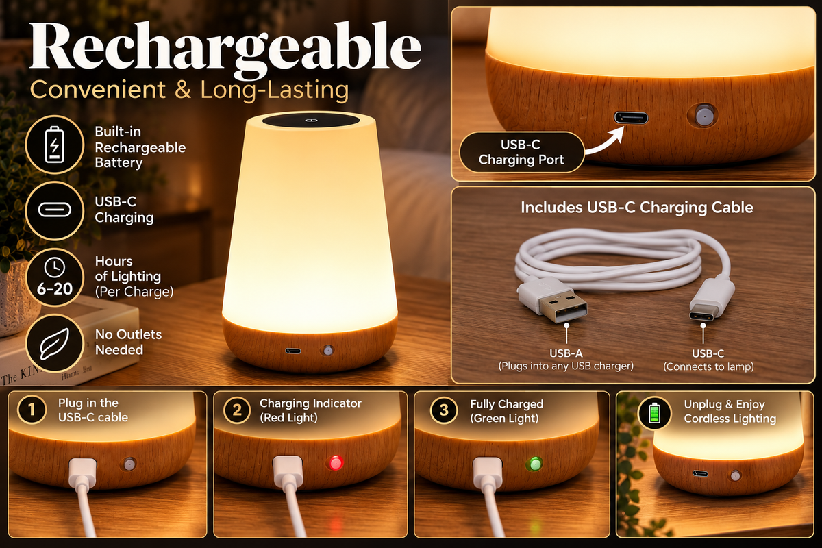 Rechargeable RGB Touch Table Lamp – 13-Color Dimmable Bedside Light