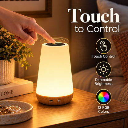 Rechargeable RGB Touch Table Lamp – 13-Color Dimmable Bedside Light